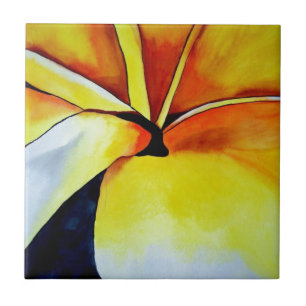 Carreau Fleur de frangipanier tropicale, art abstrait aqua