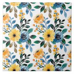 Carreau Fleur de jardin motif bleu jaune 