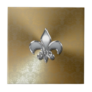 Carreau Fleur-De-Lis Argent sur Damas Or