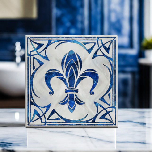 Carreau Fleur-De-Lis - Art Nouveau - Marbre bleu et perle (Créateur téléchargé)