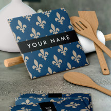 Fleur de Lis, Beige sur Bleu Nuit, Royal, Votre No