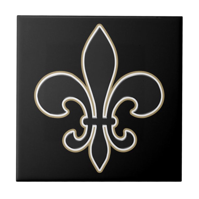 Carreau Fleur de Lis Black avec le blanc et l'or (Devant)
