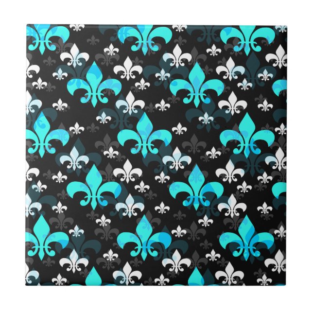 Carreau Fleur De Lis Bleu Surface Motif Design (Devant)