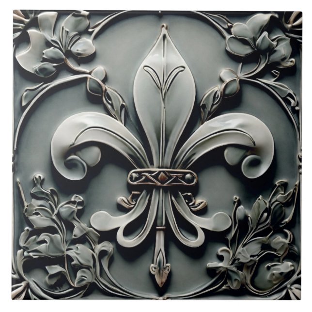 Carreau Fleur de Lis Charcoal Grey Dark Grey Faux Relief (Devant)