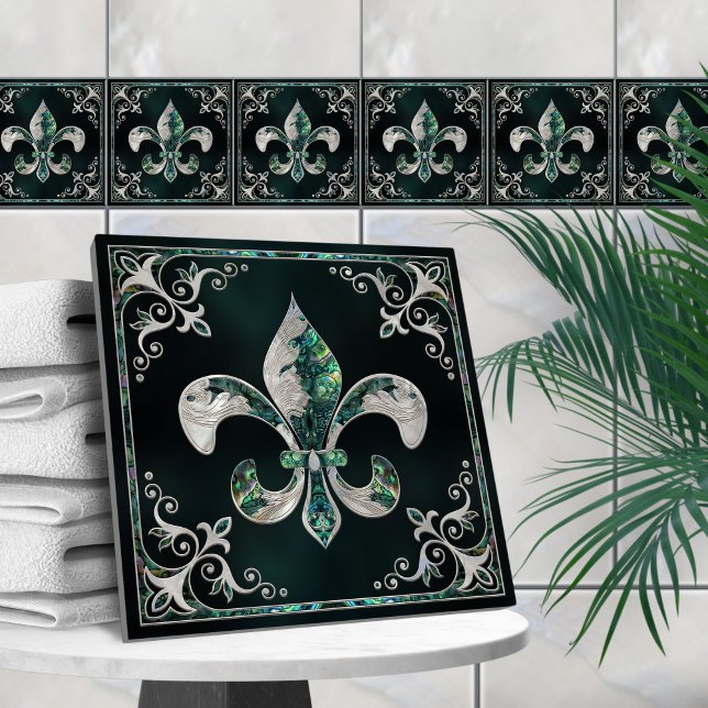 Carreau Fleur de lis de luxe - Abalone Shell et Pearl (Créateur téléchargé)
