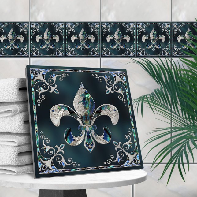 Carreau Fleur de lis de luxe - Abalone Shell et Pearl (Créateur téléchargé)