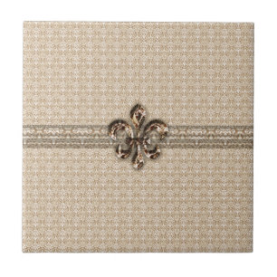 Carreau Fleur de Lis d'or avec motif Damas de crème