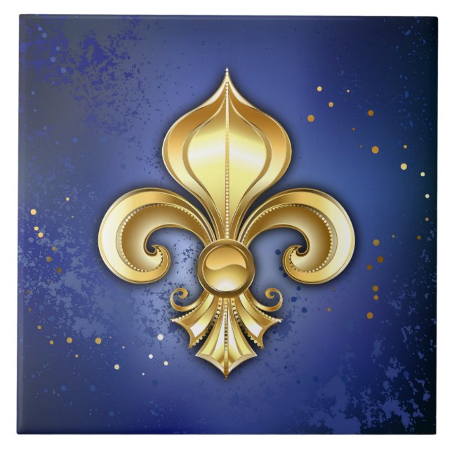 Carreau Fleur de Lis dorée sur fond bleu (Devant)