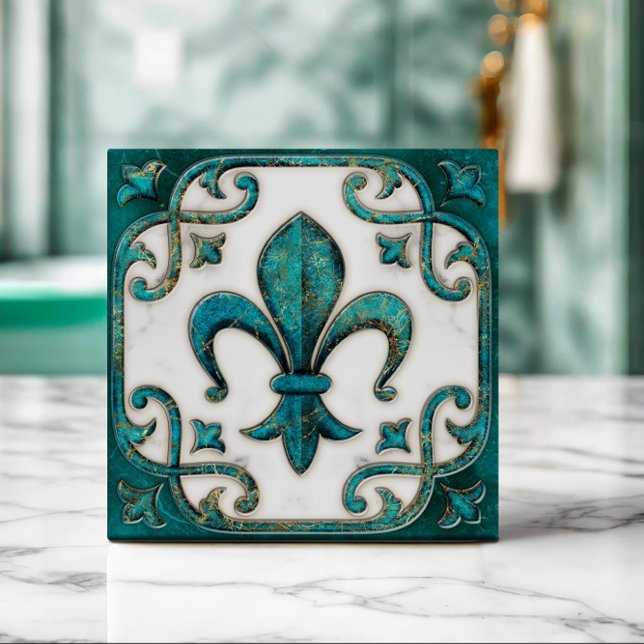 Carreau Fleur-De-Lis Marbre Vintage du Verdigris (Créateur téléchargé)