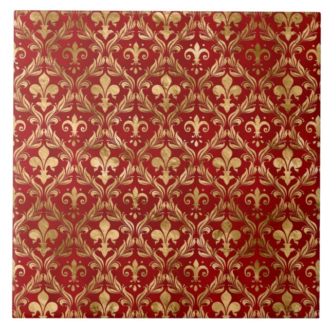Carreau Fleur de lis motif luxe rouge (Devant)