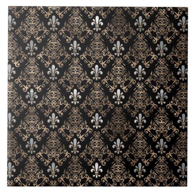 Carreau Fleur de lis motif perle et or (Devant)