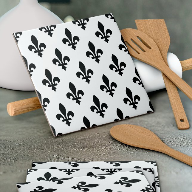 Carreau Fleur de Lis Motif, Royal French, Noir sur Blanc (Créateur téléchargé)