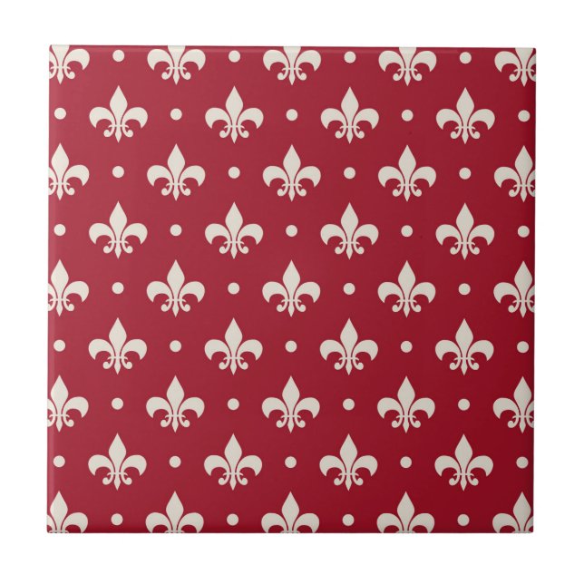 Carreau Fleur de Lis motif sur arrière - plan rouge (Devant)