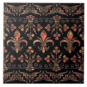 Carreau Fleur de lis ornement Marbre rouge