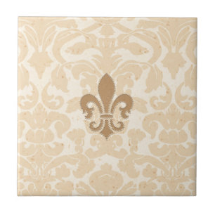 Carreau Fleur de Lis sur la damassé beige