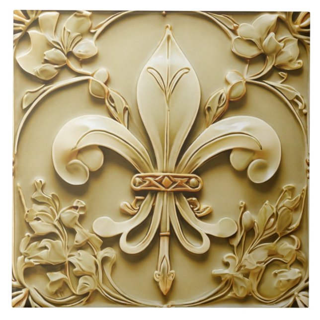 Carreau Fleur de Lis Vintage Gold Faux Relief (Devant)