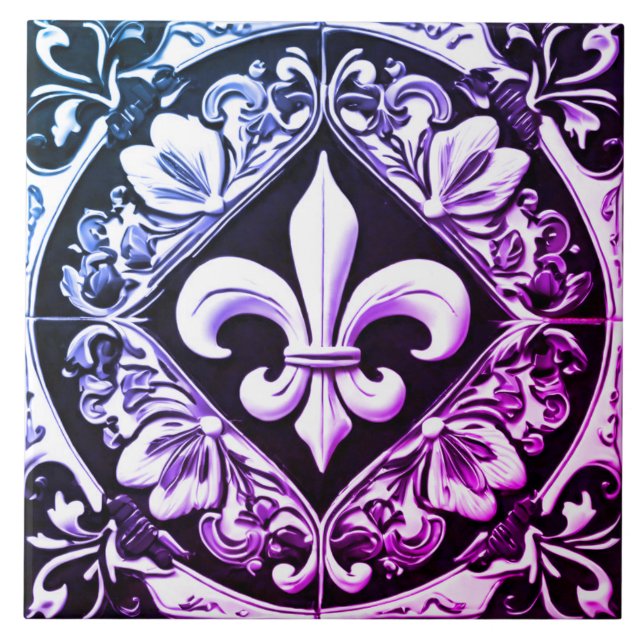 Carreau Fleur de Lis violet et noir (Devant)
