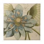 Carreau Fleur de Lotus Bleu sur Arrière - plan Tan avec éc<br><div class="desc">Une belle fleur de lotus bleu en pleine floraison est au centre de cette pièce. Le centre jaune est presque hypnotisant dans sa gloire. Ajoutez un peu d'élégance à votre maison avec cette impression !</div>