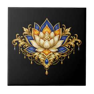 Carreau Fleur de lotus bleue or noire mur indien floral