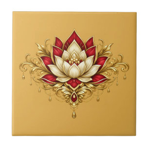 Carreau Fleur de lotus burgundy or floral indien mur