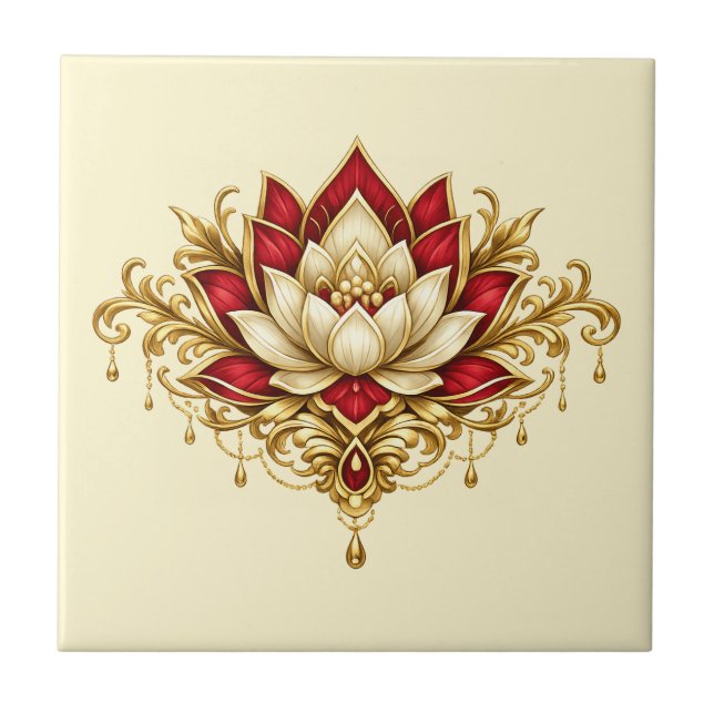 Carreau Fleur de lotus marron or floral indien mural (Devant)