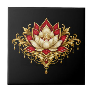 Carreau Fleur de lotus marron or noir floral indien mur