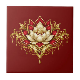 Carreau Fleur de lotus murale florale bordeaux or