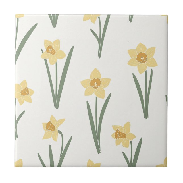 Carreau Fleur de Narcisse de Printemps en Jaune et Vert 1 (Devant)