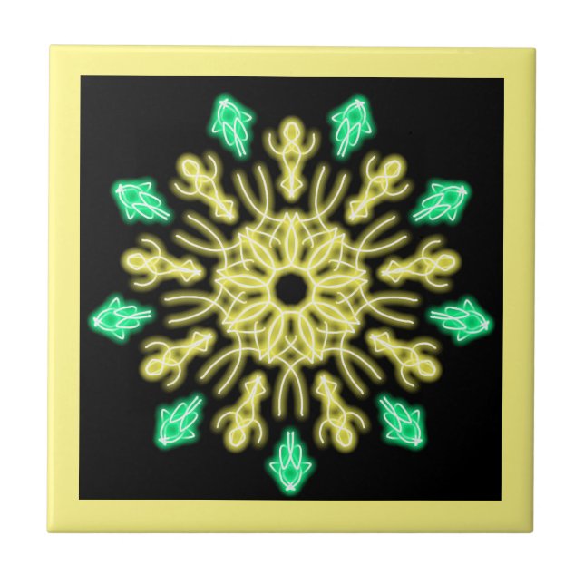 Carreau Fleur de néon jaune et vert (Devant)
