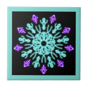 Carreau Fleur de néon pourpre et turquose
