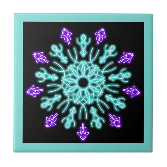 Carreau Fleur de néon pourpre et turquose (Devant)