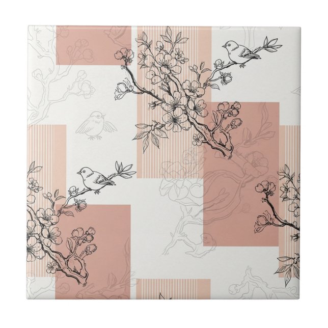 Carreau Fleur de Oiseau Vintage Rayure Toile (4) (Devant)