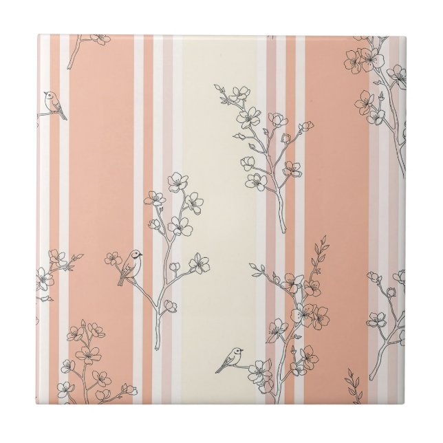 Carreau Fleur de Oiseau Vintage Toile Rayure (13) (Devant)