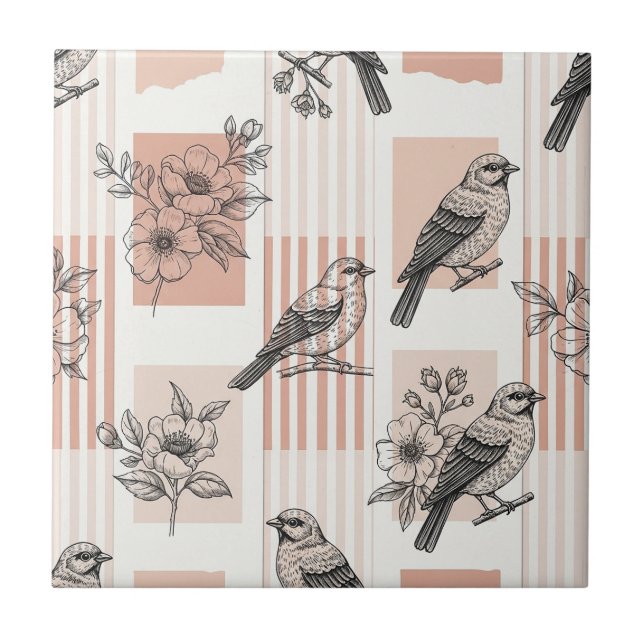 Carreau Fleur de Oiseau Vintage Toile Rayure (15) (Devant)