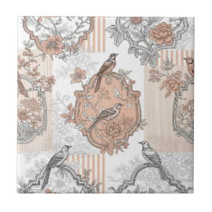 Carreau Fleur de Oiseau Vintage Toile Rayure (2)