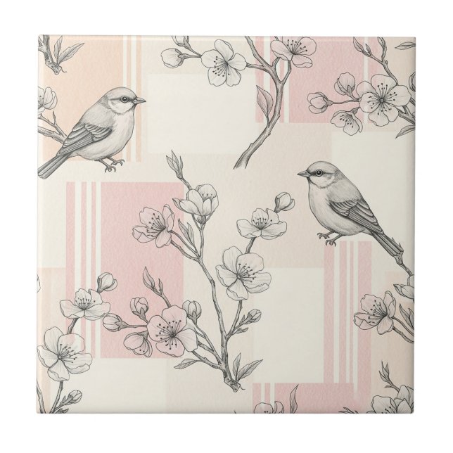 Carreau Fleur de Oiseau Vintage Toile Rayure (7) (Devant)
