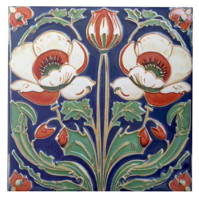 Carreau Fleur de pavot Art déco Nouveau Art populaire euro (Devant)