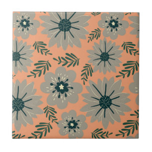 Carreau Fleur de pêche gris moderne Vintage du milieu du s