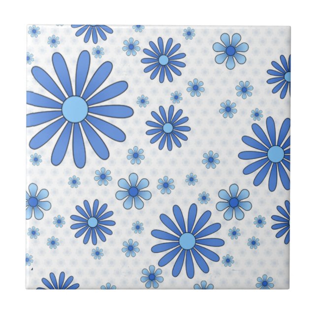 Carreau Fleur de pouvoir rétro bleue et blanche florale (Devant)
