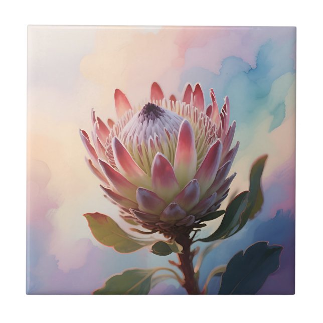 Carreau Fleur de Proteas Aquarelle Rêveuse (Devant)