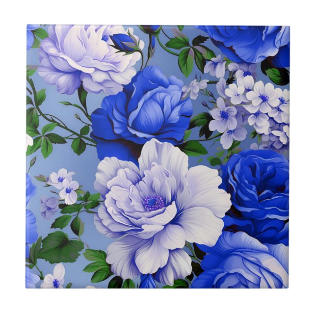 Carreau Fleur de Rose bleu grand rétro (Devant)