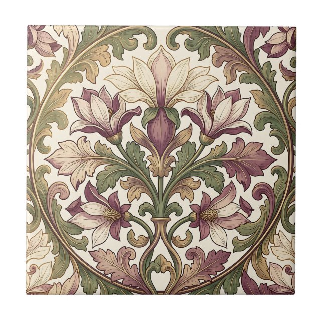 Carreau Fleur de style victorien ornée de couleur pourpre  (Devant)