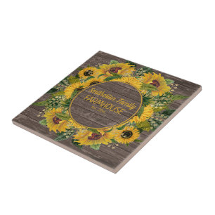 Carreau Fleur de tournesol jaune Bois rustique Maison de F