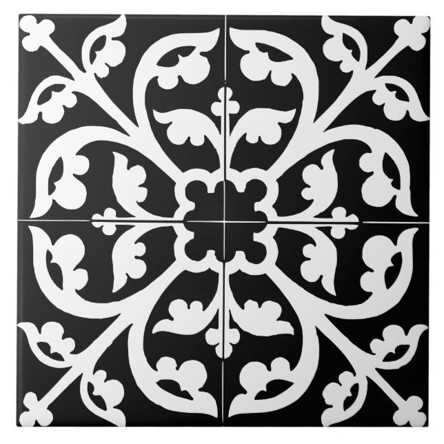 Carreau Fleur de trèfle floral abstrait noir et blanc (Devant)