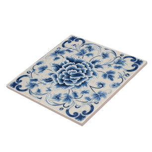 Carreau Fleur d'encre bleue Chine traditionnelle 8