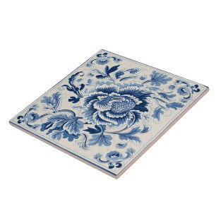 Carreau Fleur d'encre bleue chinoise traditionnelle 3