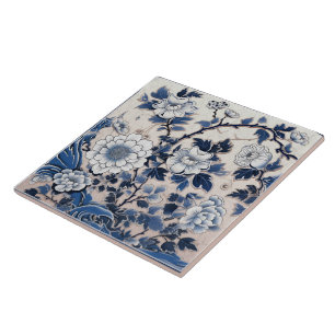 Carreau Fleur d'encre bleue chinoise traditionnelle Art 6