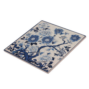 Carreau Fleur d'encre bleue de Chine traditionnelle 2