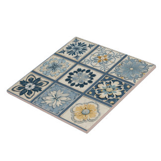 Carreau Fleur d'encre bleue traditionnelle chinoise Art 12