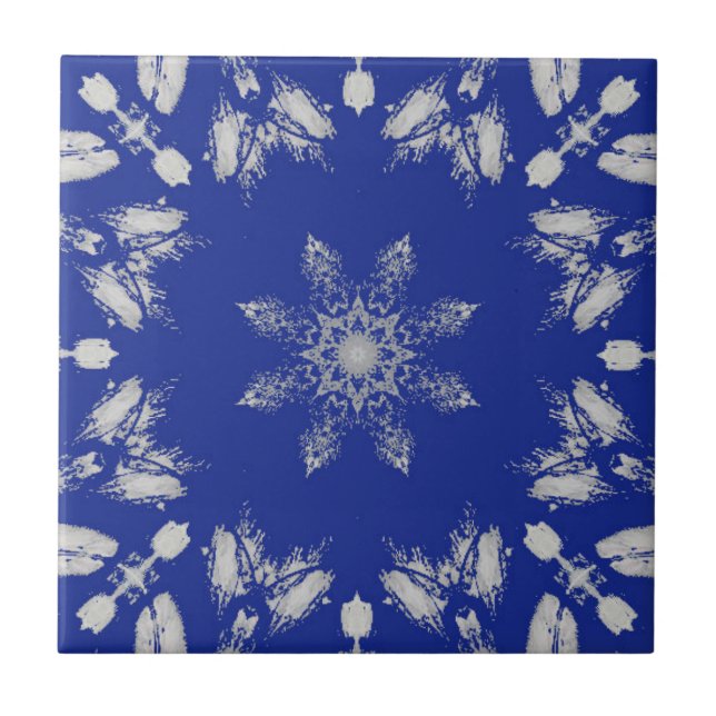 Carreau Fleur d'étoile d'argent bleu brillant (Devant)